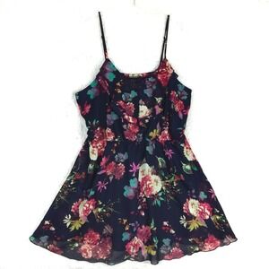 It's‎ Pink Womens Dress Mini Navy Blue Floral Sleeveless Ruffle Tunic XXL